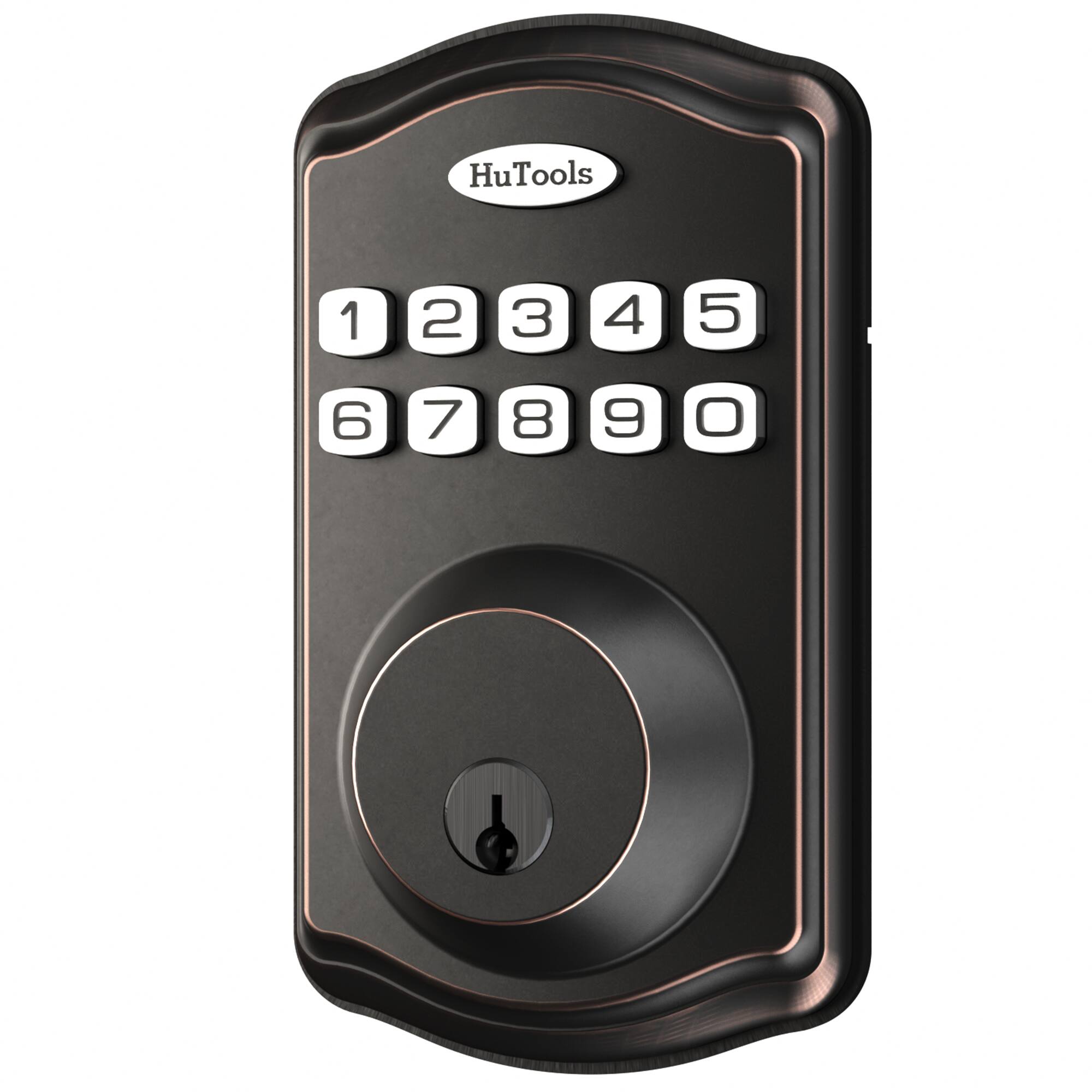 Front. ZACHVO - Fingerprint Keyless Deadbolt, Keypad + Emergency Port, Oil-Rubbed Bronze - Black.