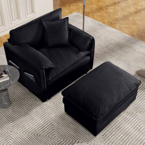 Front. Anysun - 57.5" Oversized Chenille Recliner with Movable Ottoman - Indoor Lounge Chair for Living Room or Bedroom, DIY Modular - Black.