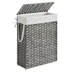 Front. Songmics Home - Slim Laundry Hamper with Lid and Handles, 14.5 Gallon (55L) Rattan Clothes Laundry Basket, Foldable, Removable Liner - Dove Gray.
