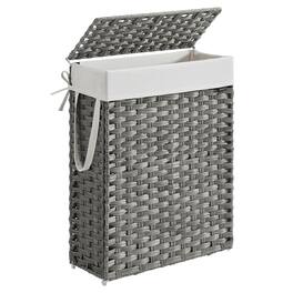 Songmics Home - Slim Laundry Hamper with Lid and Handles, 14.5 Gallon (55L) Rattan Clothes Laundry Basket, Foldable, Removable Liner - Dove Gray