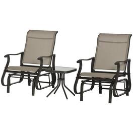 Resenkos - 3-Piece Patio Glider Set, Steel Frame, Tempered Glass Table, Garden Bistro, Backyard Seating - Beige