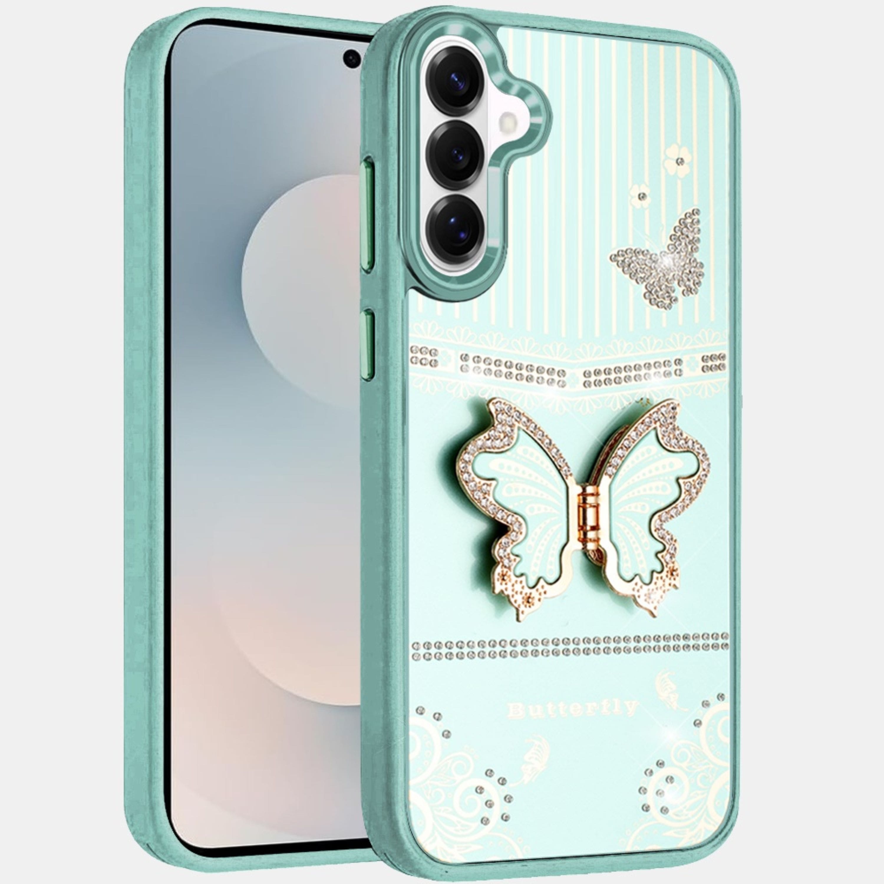 Kitcheniva - 3D Butterfly Bling Charm Phone Case With Tempered Glass For Samsung S26 Plus - Teal price history on PriceWatchPro