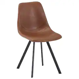LeisureMod - Markley Modern Upholstered Distressed Leather Dining Chair, Iron Legs, Ergonomic for Kitchen & Home Office - Light Brown