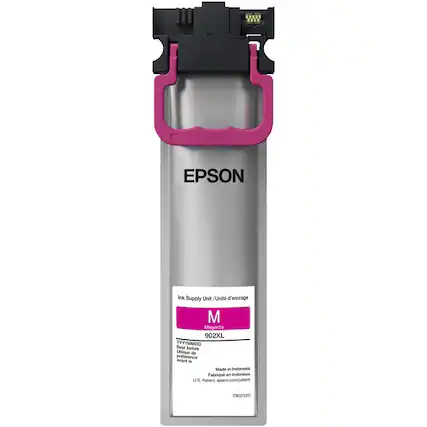 EPSON Ink Supply Unit / Unité d'encrege Magenta 902XL
YYYYMMDD Best before / Uso antes de / Utiliser avant le / Use before
Made in Indonesia / Fabriqué en Indonésie
U.S. Patent / Brevet U.S. / U.S. Patent
epson.com/patent
T902320