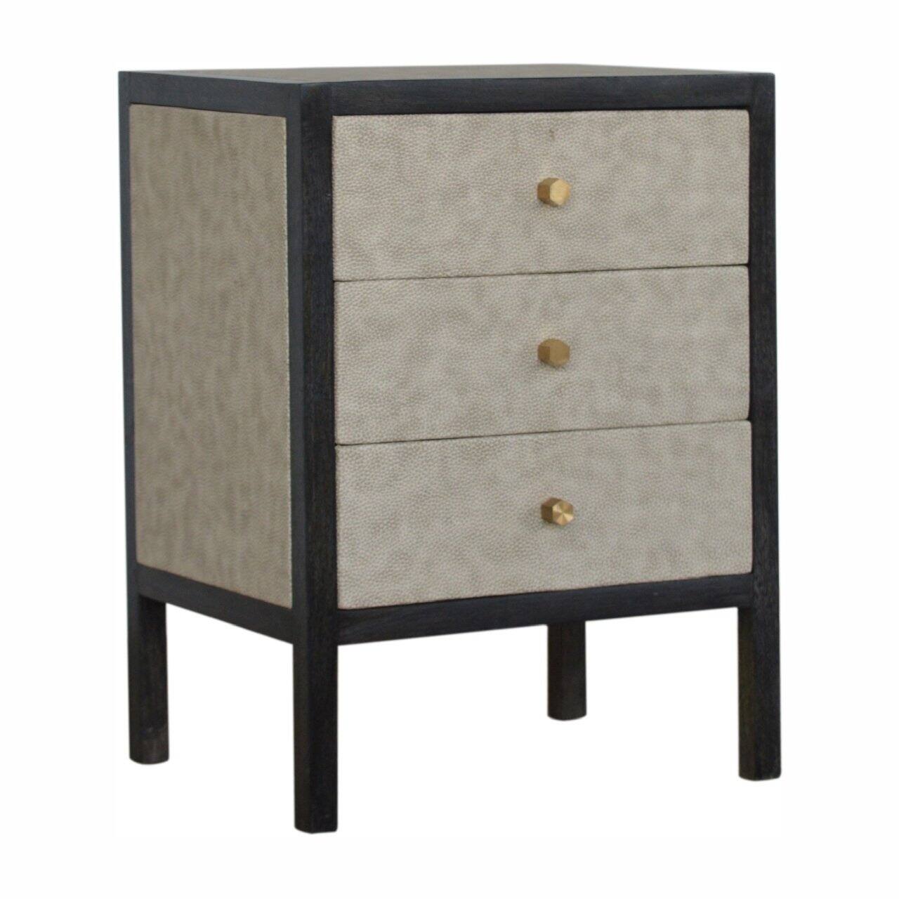 Angle. Artisan Furniture - Artisan Furniture Solid Wood Faux Leather Nightstand, 3 Drawers, Grey and Black - Ash Black.