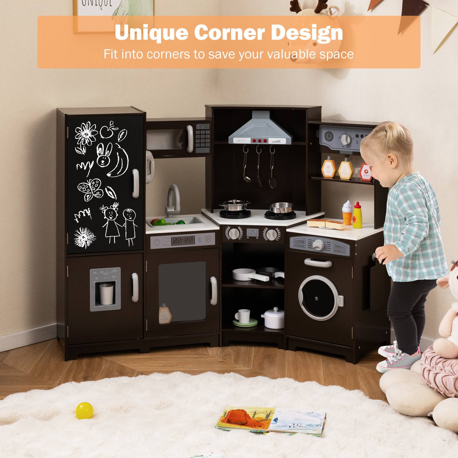 Unique Corner Design  
Fit into corners to save your valuable space