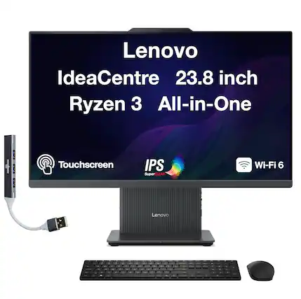 Lenovo IdeaCentre 23.8 inch Ryzen 3 All-in-One Touchscreen IPS SuperCLEAR Wi-Fi 6