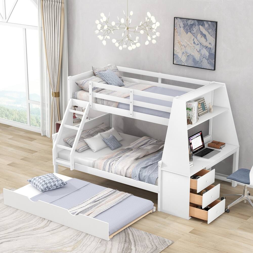 Angle. Loheer - Loheer Twin Over Full Bunk Bed with Trundle Desk Storage White - White.