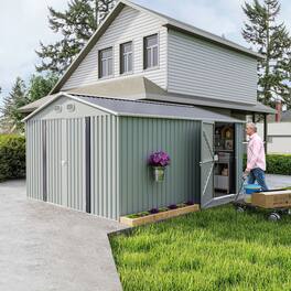 Anysun - 10x12 FT Outdoor Metal Storage Shed – Large Storage Shed with Sturdy Frame, Lockable Door, Garden Tool Shed - White