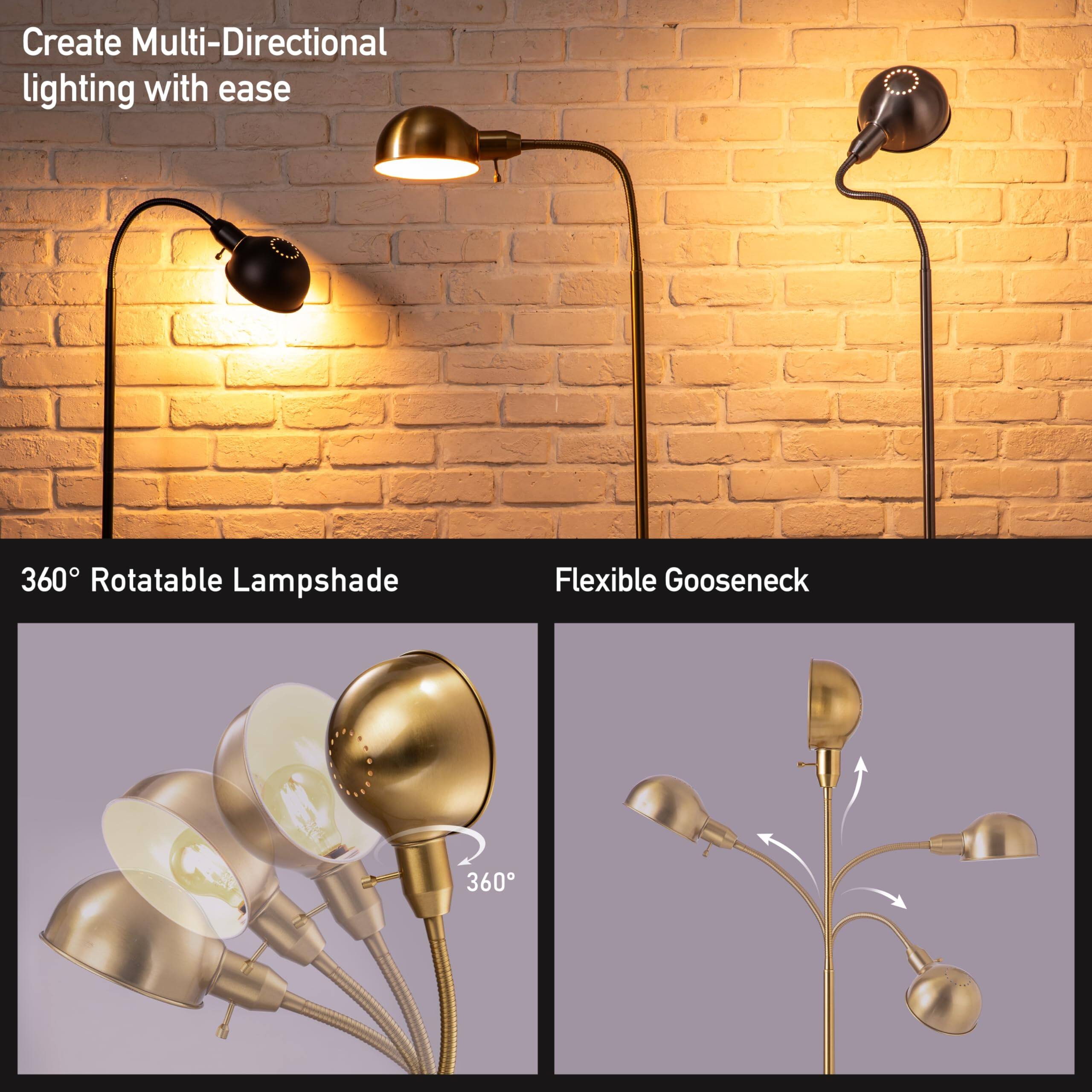 Create Multi-Directional lighting with ease

360° Rotatable Lampshade

Flexible Gooseneck