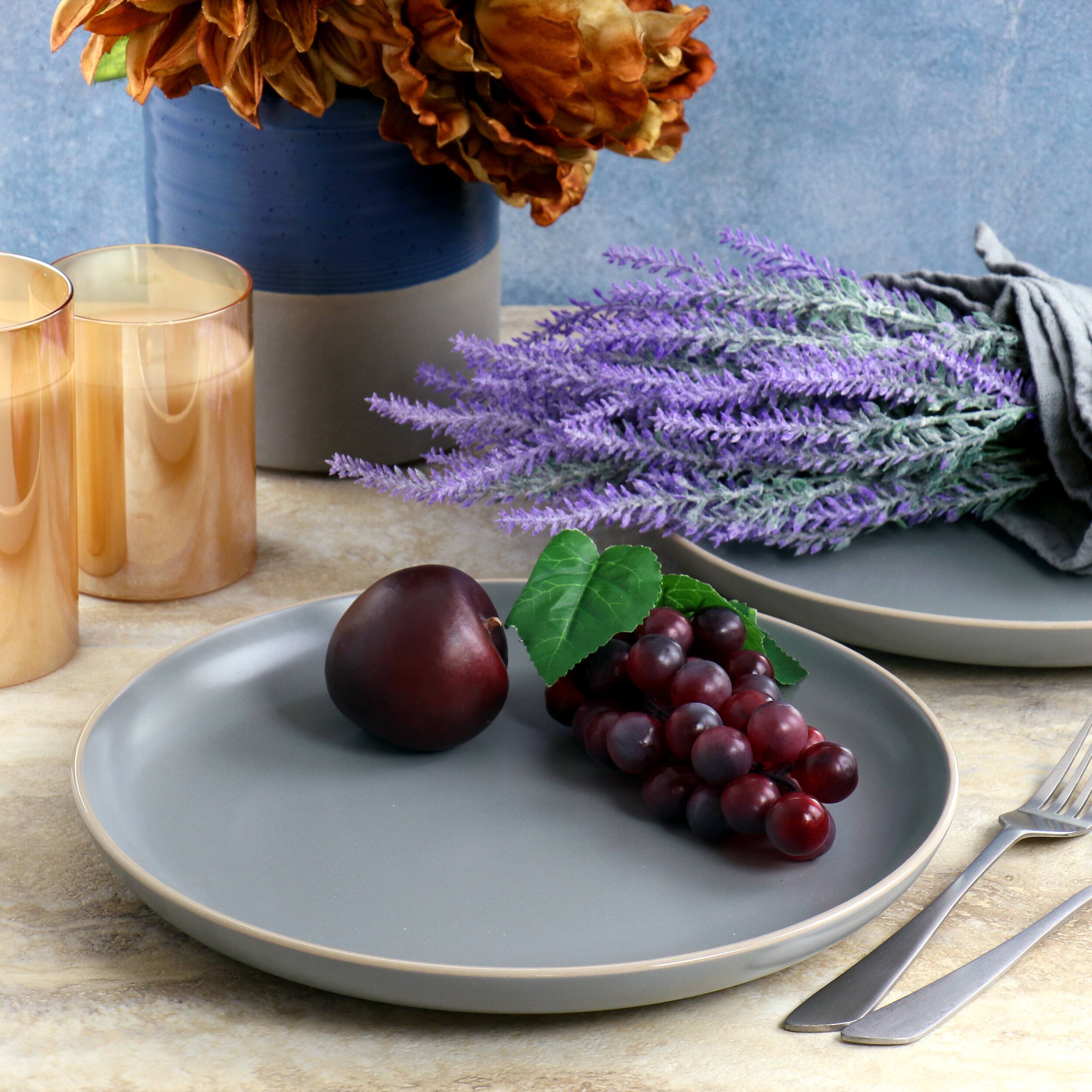 Alt View 5. Gibson - Gibson Home Rockaway 2 Piece 10.5 Inch Round Stoneware Dinner Plate Set in Matte Grey - Gray.