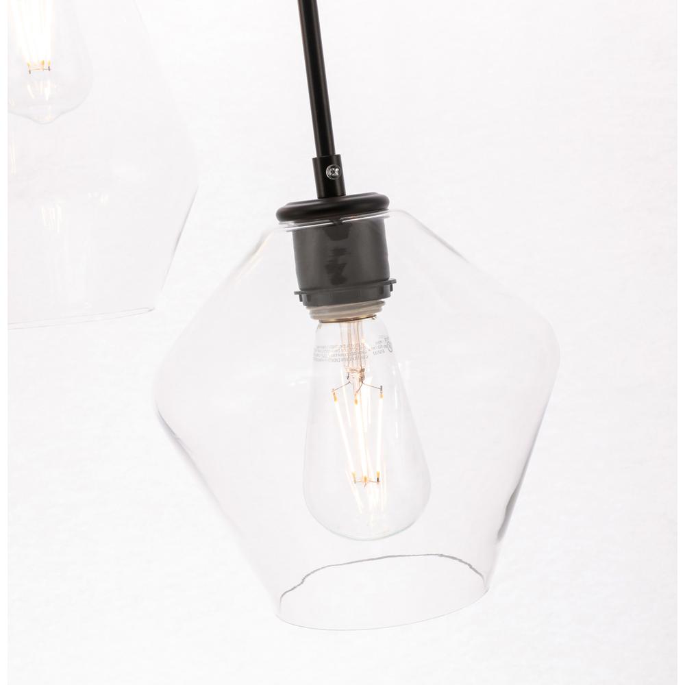 Alt View 2. Living District - Gene 3 light Black and Clear glass pendant - Black And Clear Glass.