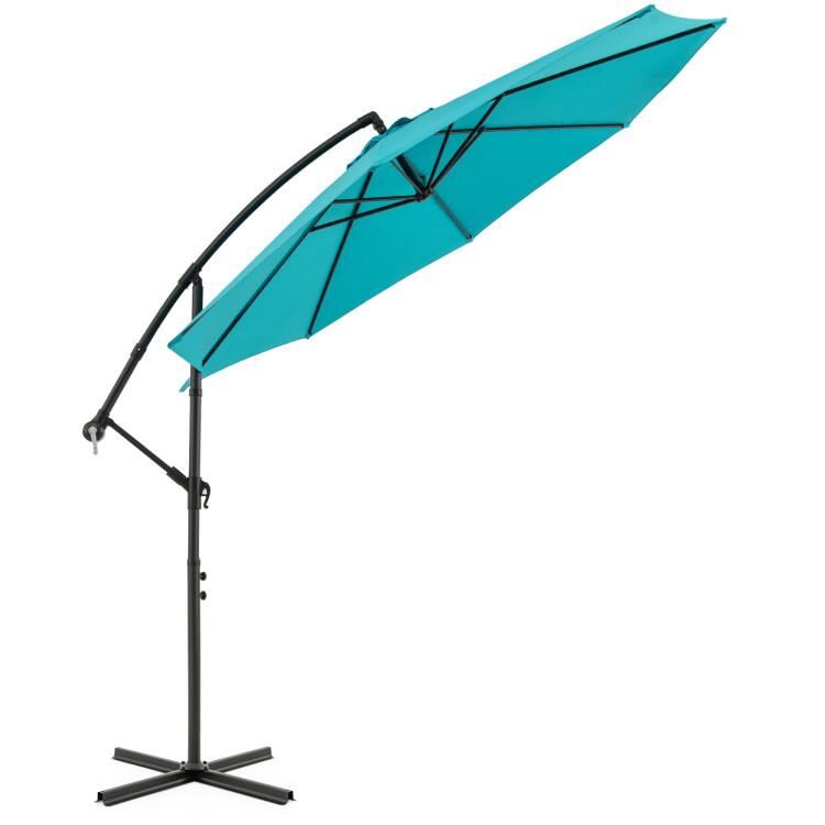 Alt View 5. Mondawe - 10 FT Offset Cantilever Patio Umbrella 8 Ribs with Cross Base - Turquoise.