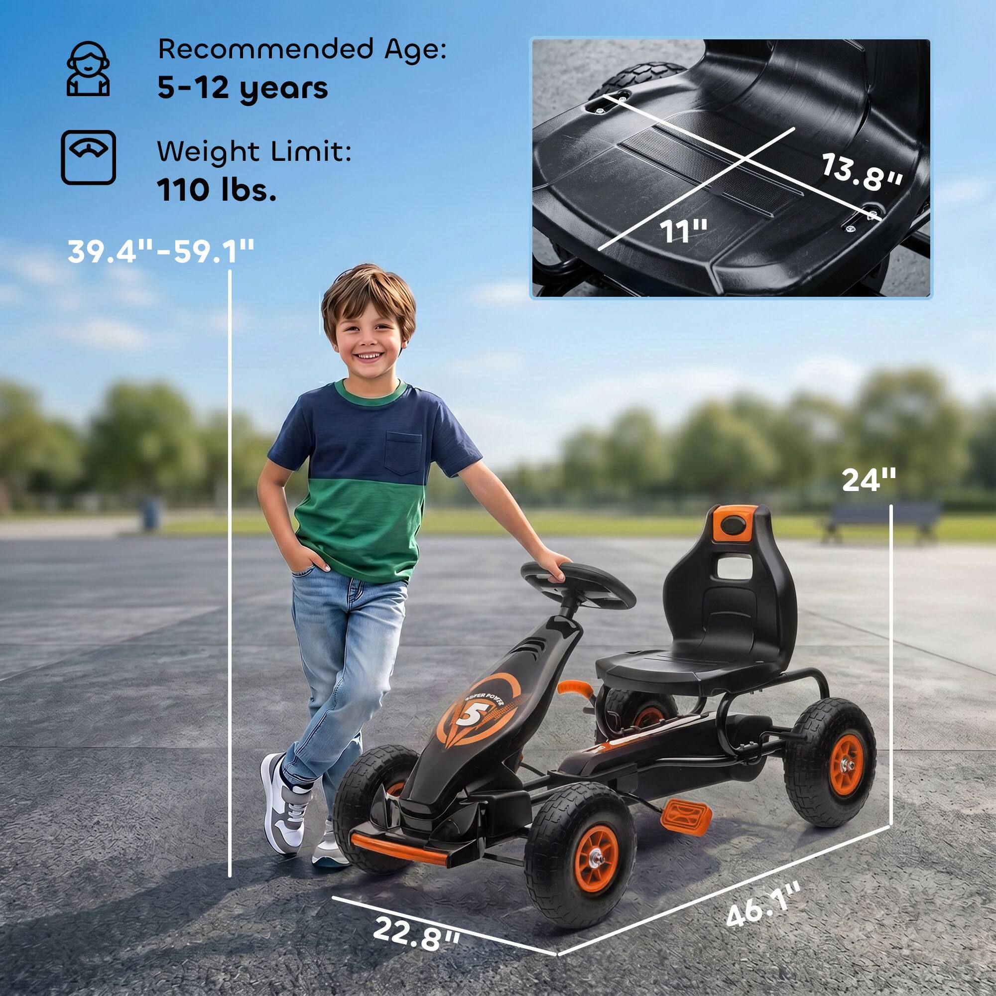 Recommended Age: 5-12 years  
Weight Limit: 110 lbs.  
39.4"-59.1"  
11"  
13.8"  
24"  
22.8"  
46.1"