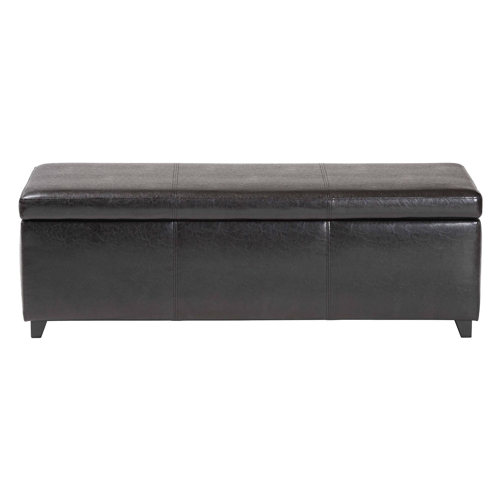 Left. Baxton Studio - PU Leather Storage Bench Ottoman with Stitching - Dark Brown.