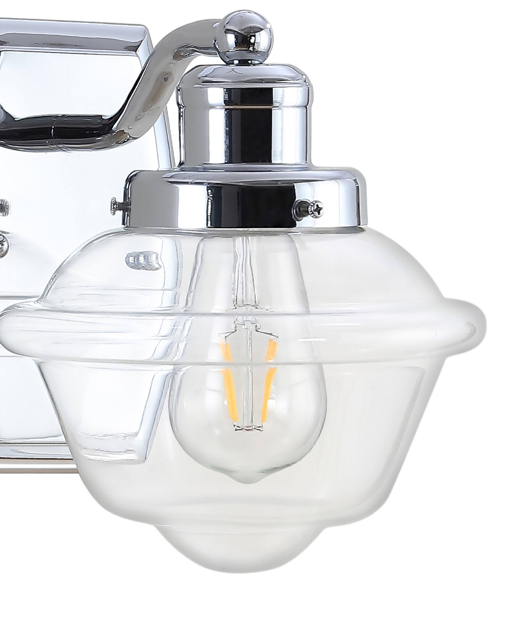 Alt View 4. Jonathan Y - Orleans 7" 1-Light Iron/Glass schoolhouse LED Vanity Light, Chrome - Chrome.