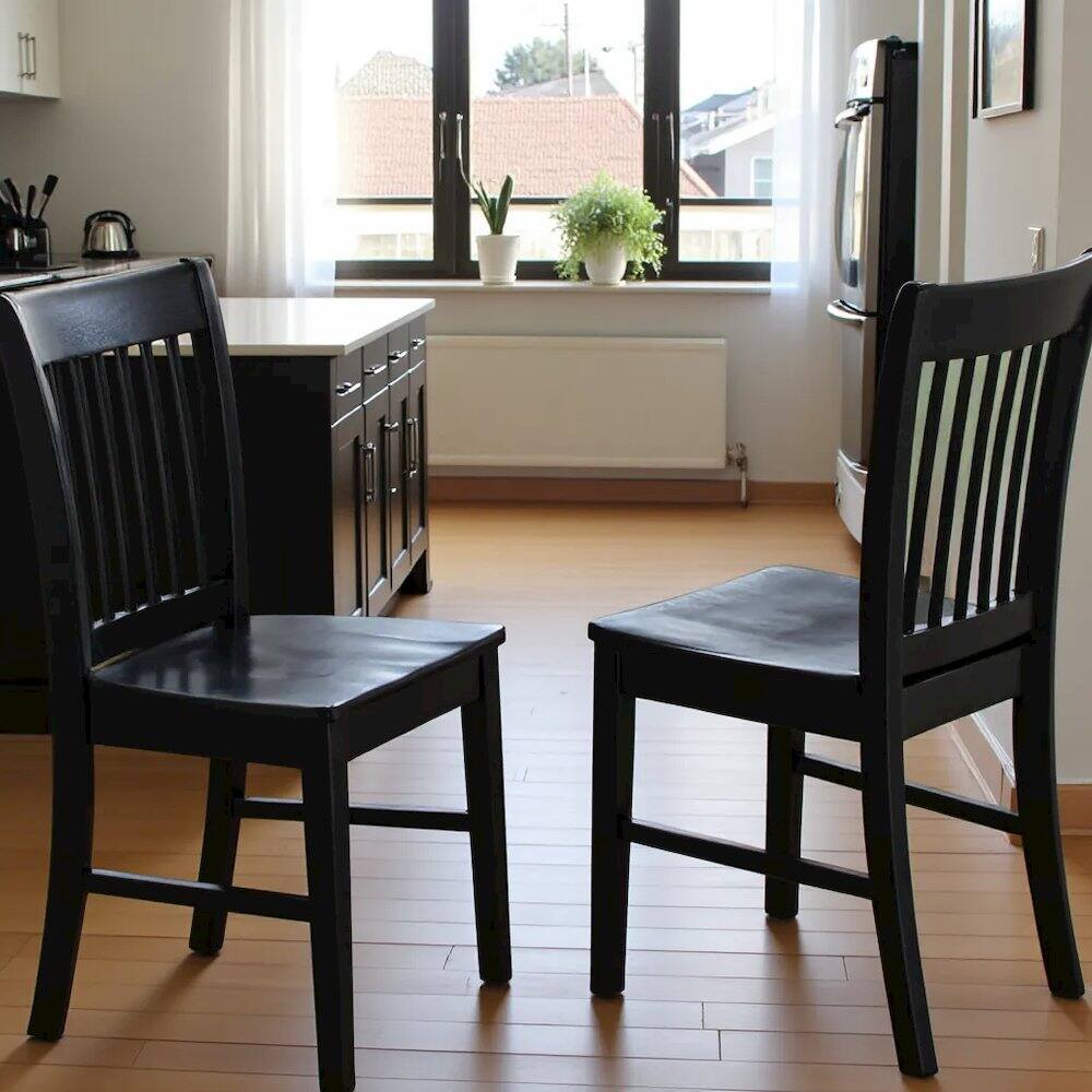 Left. FurniFact - Elegant Black Wooden Dining Chairs – Set of 2 for Kitchen or Dining - Black.