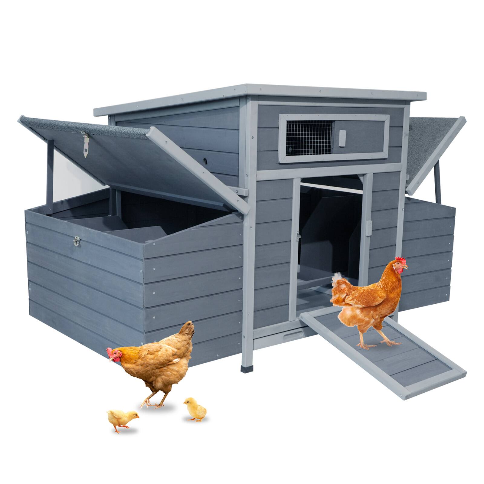 Alt View 5. Mondawe - 58" Fir Wood Chicken Coop Outdoor Hen House Poultry Cage w/ 2 Nesting Boxes, Moisture Protection - Dark Gray.
