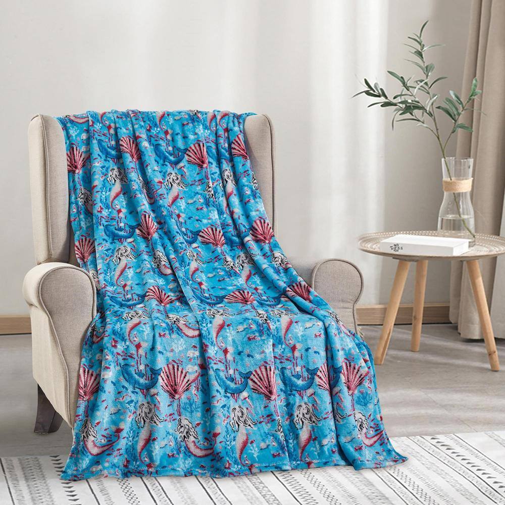 Alt View 1. Noble House - Plazatex Mermaid Micro plush Decorative All Season Blue Color 50" X 60" Throw Blanket - Blue.