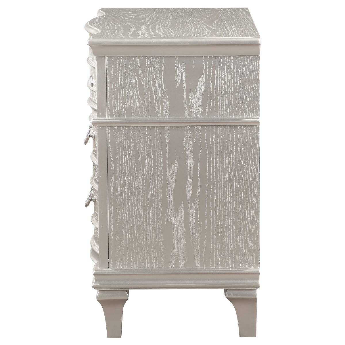 Alt View 4. Loheer - Loheer Silver Oak 3 Drawer Nightstand with Geometric Hardware and Tapered Legs - Silver Oak.
