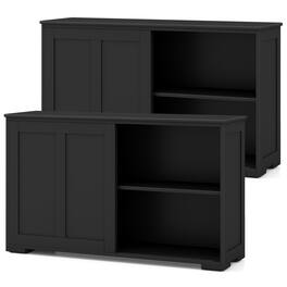 Costway - Stackable Buffet Sideboard Set of 2 with Sliding Doors & Adjustable Shelf - Black