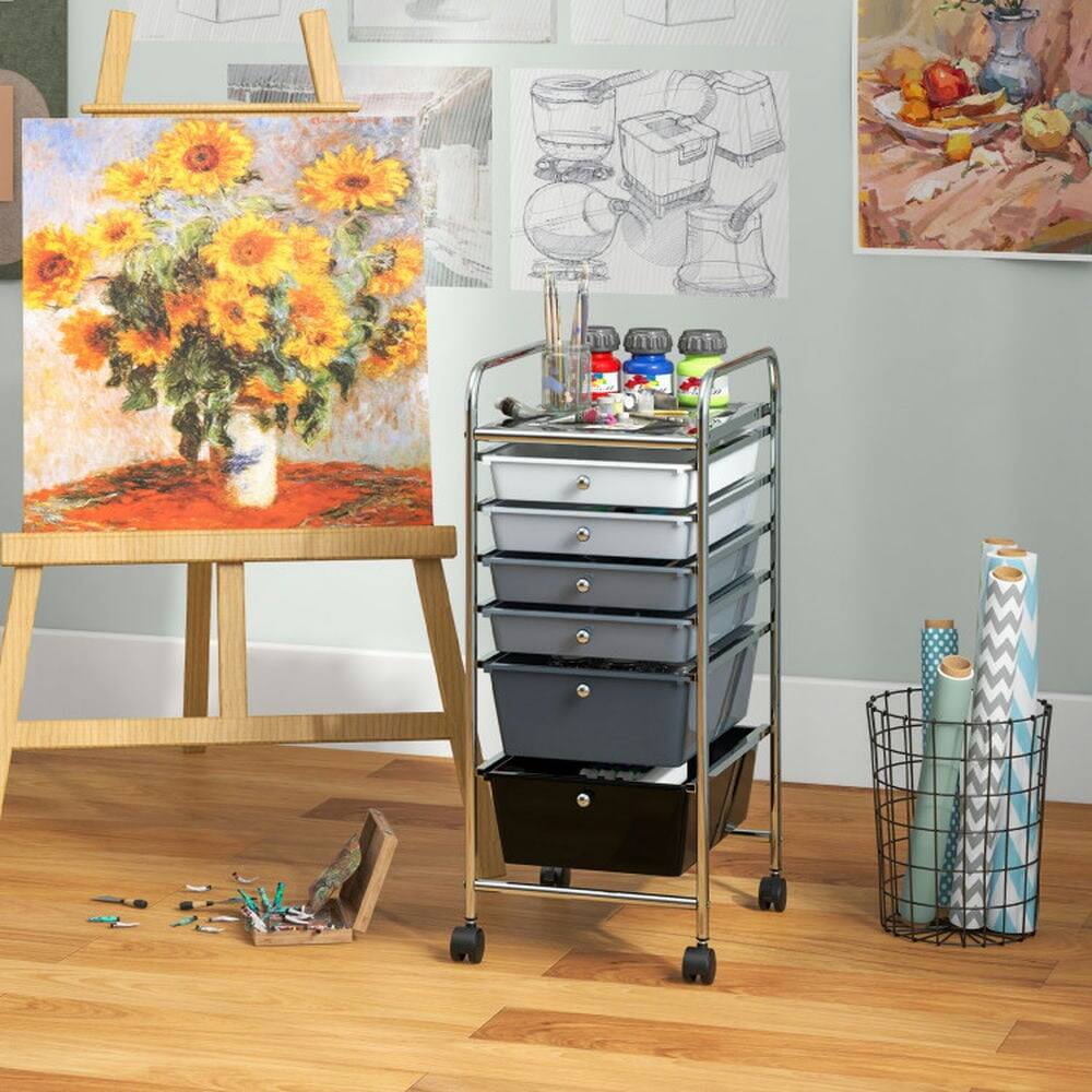 Back. Pefilos - 6 Drawers Rolling Storage Cart Organizer-Mixed Black, Craft Organizers and Storage, Multipurpose Organizer Cart - Black.