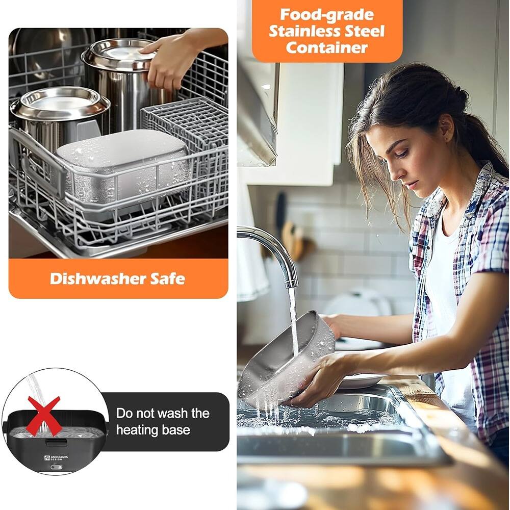 Food-grade Stainless Steel Container  
Dishwasher Safe  
Do not wash the heating base