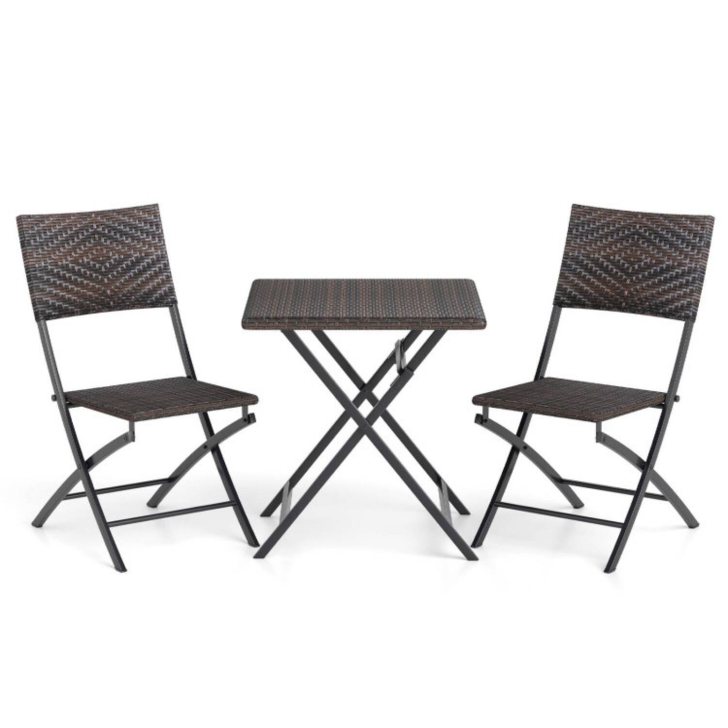 Alt View 3. Mondawe - Folding Rattan Bistro Set with Round Table and 2 Chairs 3-Piece - Mix Brown.