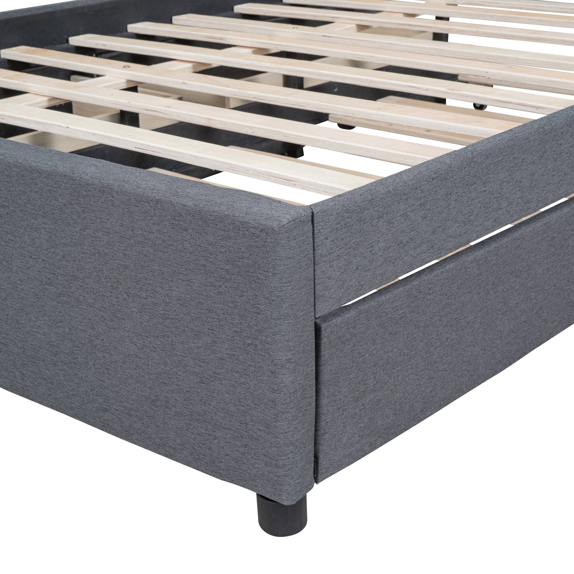 Alt View 4. LUCKY ONE - Full Size Upholstered Platform Bed with 2 Drawers and 1 Twin Size Trundle - Gray.
