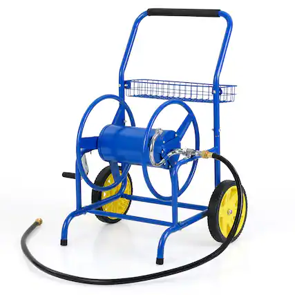 Front. Gymax - Gymax Garden Hose Reel Cart 230 FT of 5/8'' Large Capacity w/ 2 Wheels Storage Basket Blue - Blue.