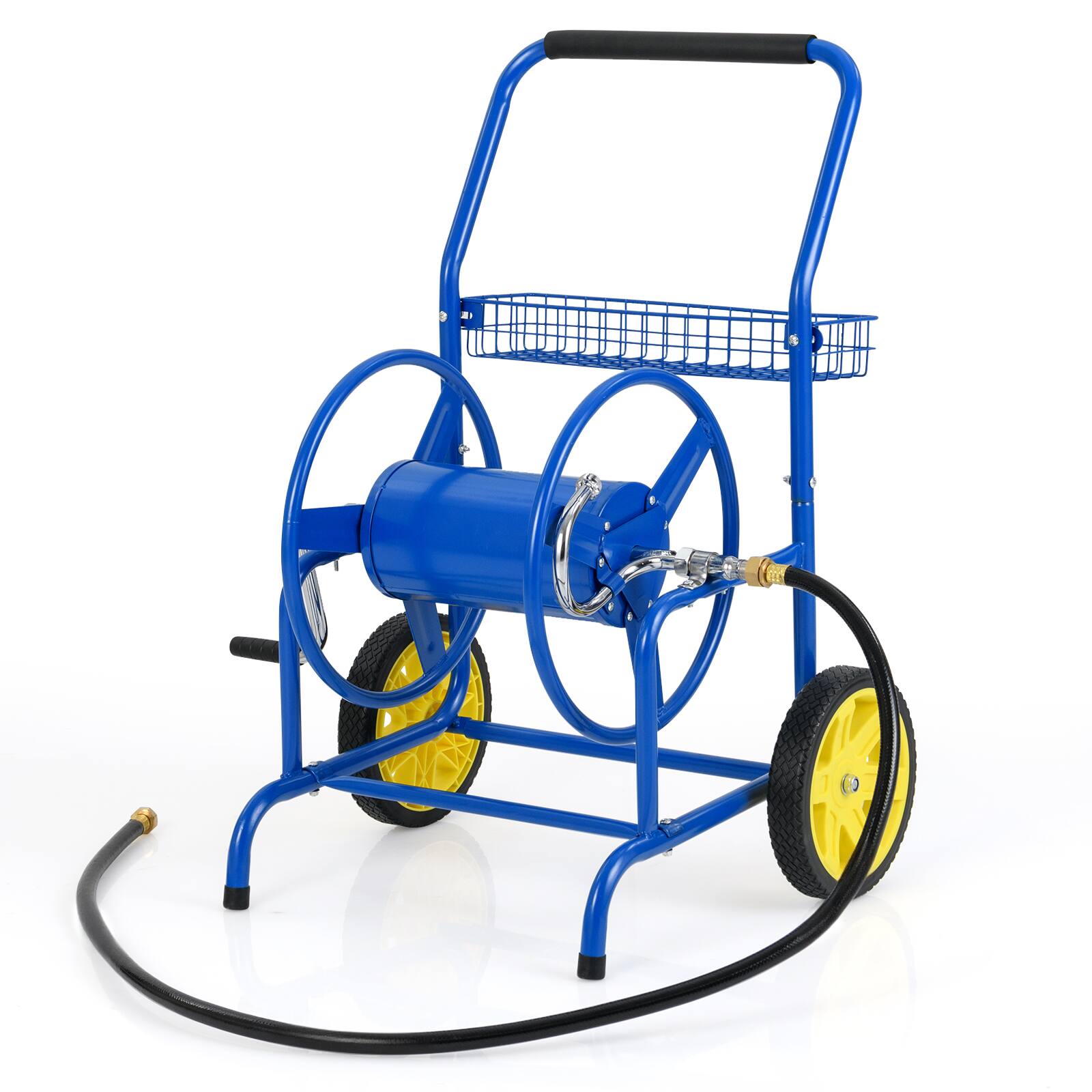 Front. Gymax - Gymax Garden Hose Reel Cart 230 FT of 5/8'' Large Capacity w/ 2 Wheels Storage Basket Blue - Blue.