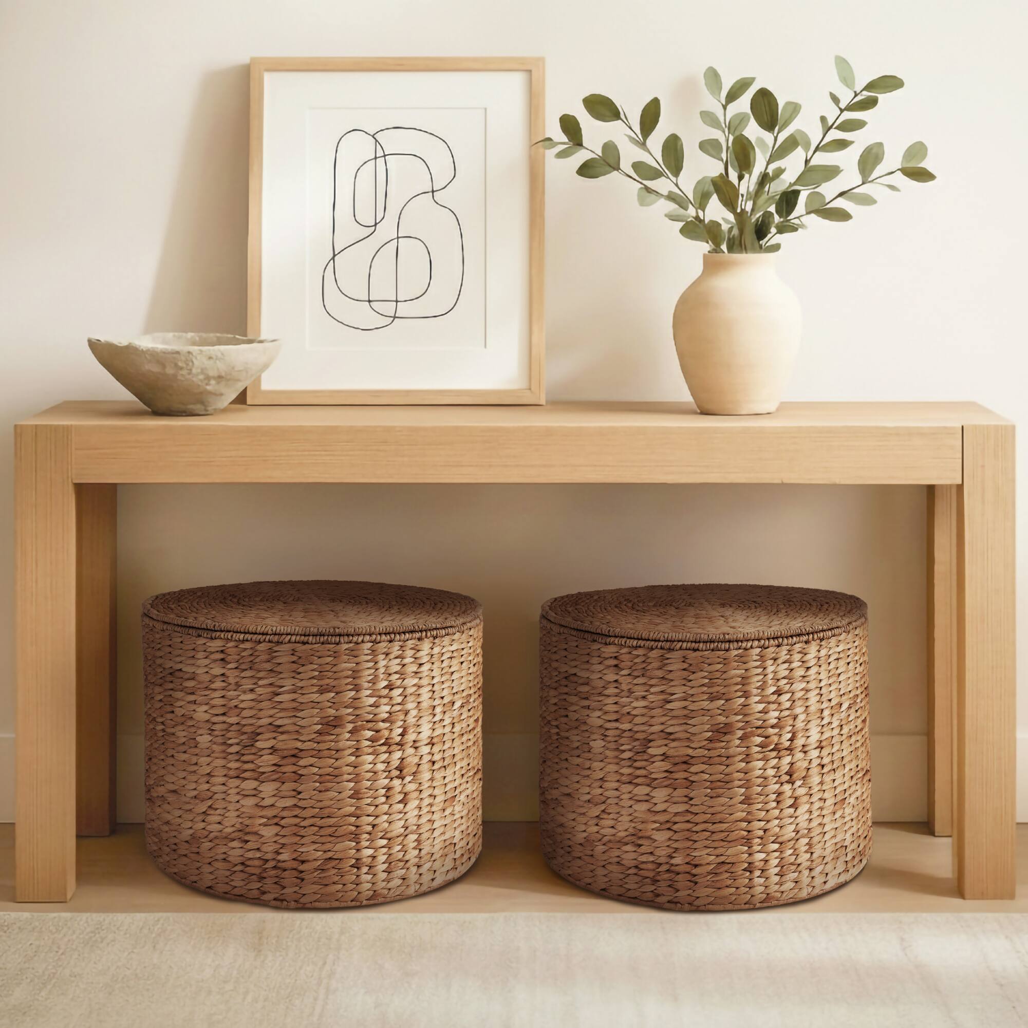 Alt View 7. Best Choice Products - Best Choice Products Large Round Storage Ottoman W/ Lid, Handwoven Water Hyacinth Footstool - Chestnut - Chestnut.