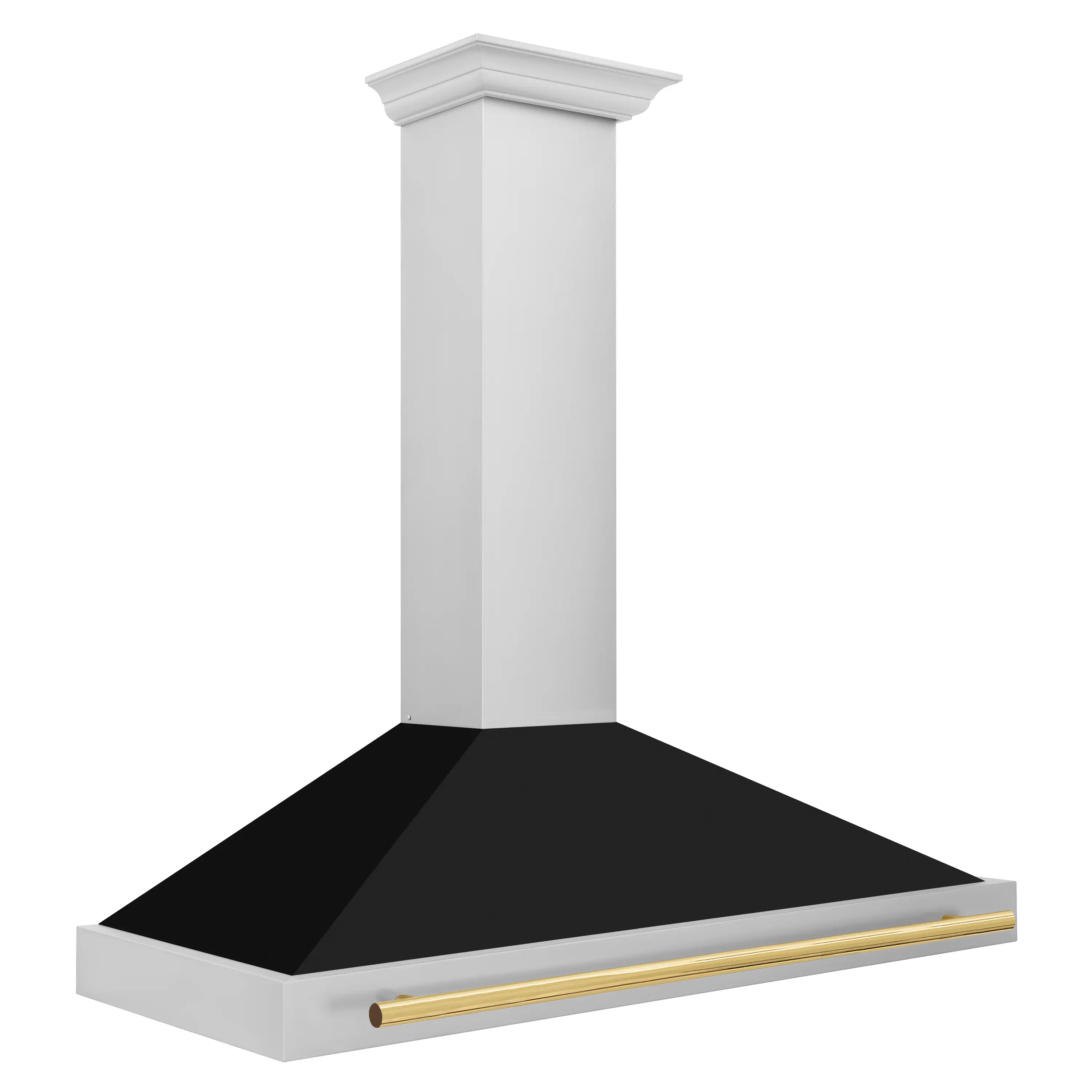Left. ZLINE - ZLINE 48 in. Autograph Edition Convertible Stainless Steel Range Hood with Black Matte Shell and Polished Gold Handle - Matte black.
