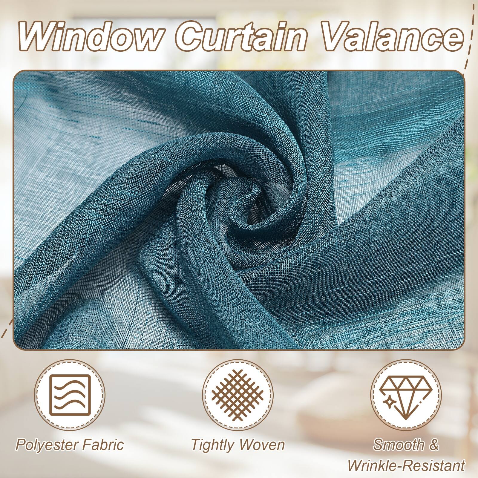 Window Curtain Valance Polyester Fabric Tightly Woven Smooth & Wrinkle-Resistant