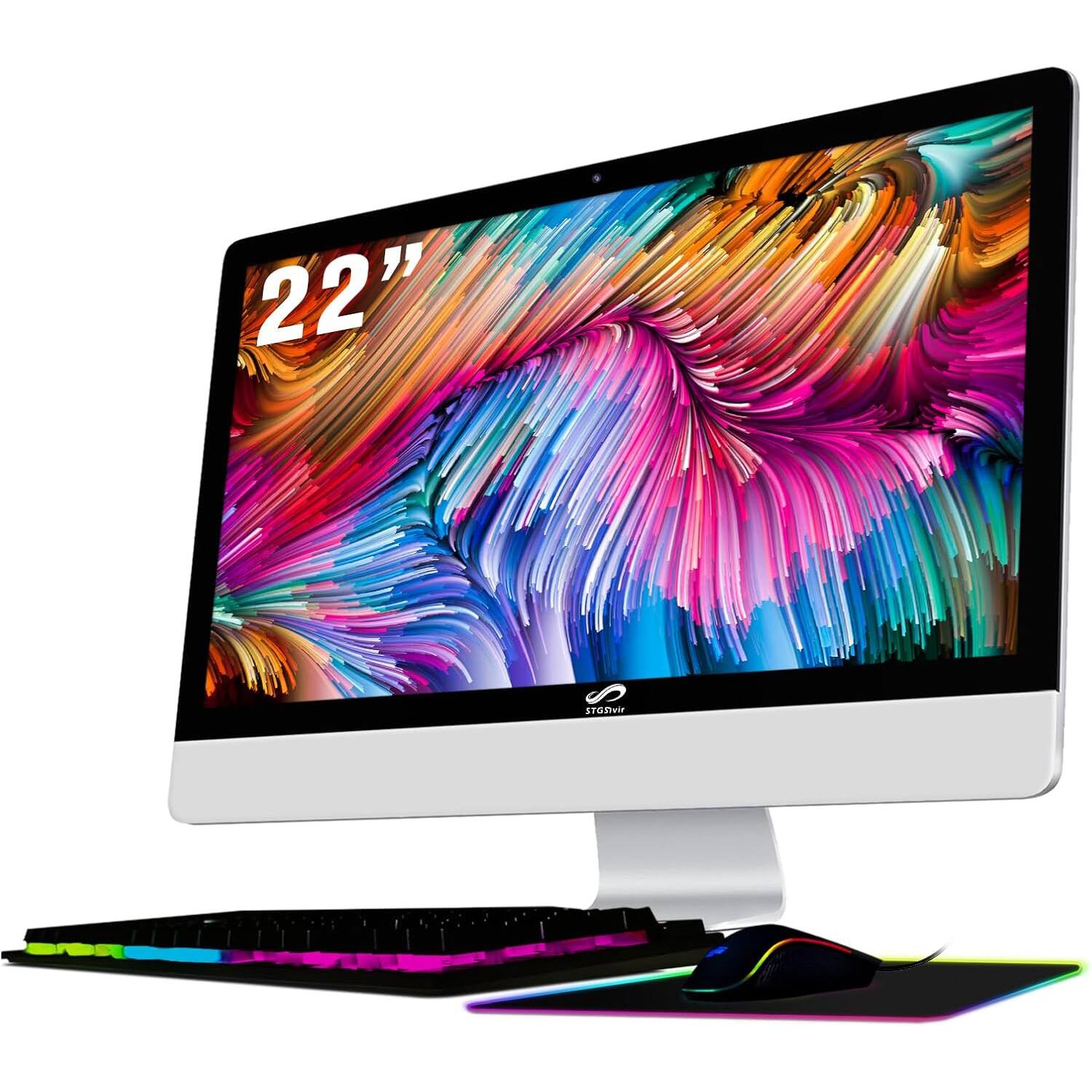 STGSivir - All in One Desktop PC, 22" FHD Display, i7 up to 3.9GHz, 16G RAM, 1TB SSD, WiFi&BT, RGB Keyboard&Mouse, Win11H - White