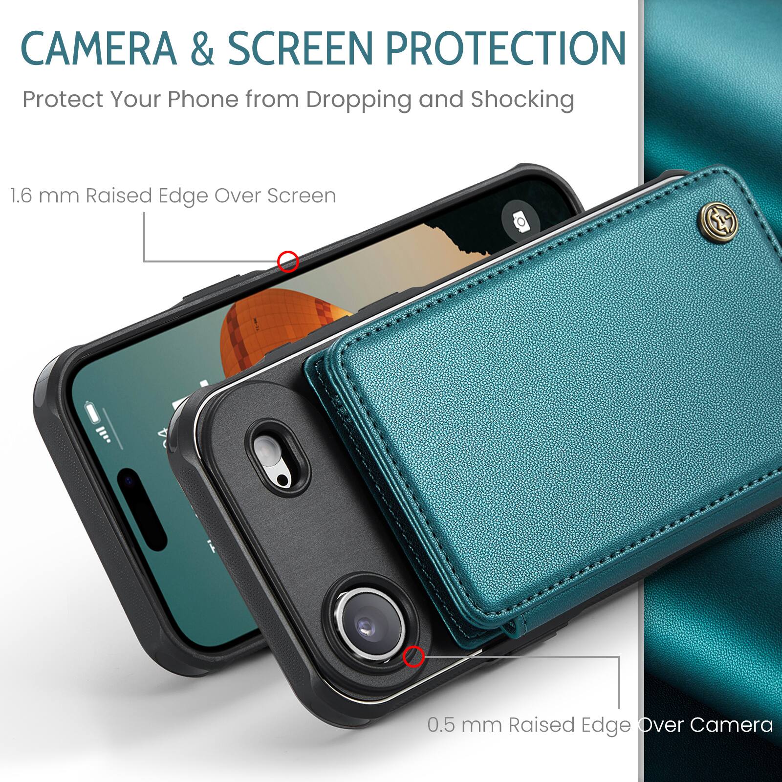 CAMERA & SCREEN PROTECTION  
Protect Your Phone from Dropping and Shocking  

1.6 mm Raised Edge Over Screen  
0.5 mm Raised Edge Over Camera