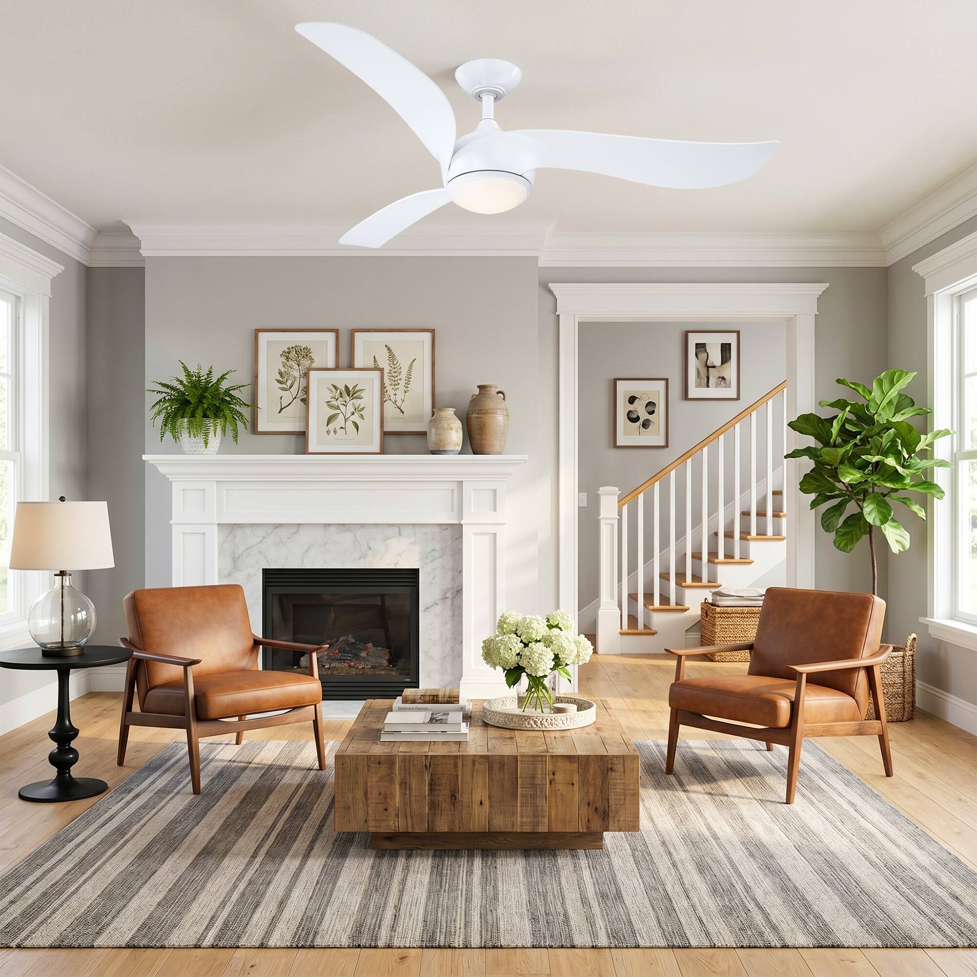 Angle. Parrot Uncle - 52 Inch White Modern LED Chandelier Ceiling Fan with Remote Control and 6 Speed DC Motor - White.