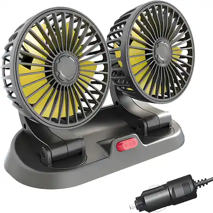 Front. Loheer - Loheer 12V Car Fan Dual Head, 360 Rotating Portable Cooling Fan for SUV RV Without AC, 2 Speed Clip On Dashboard Vent.