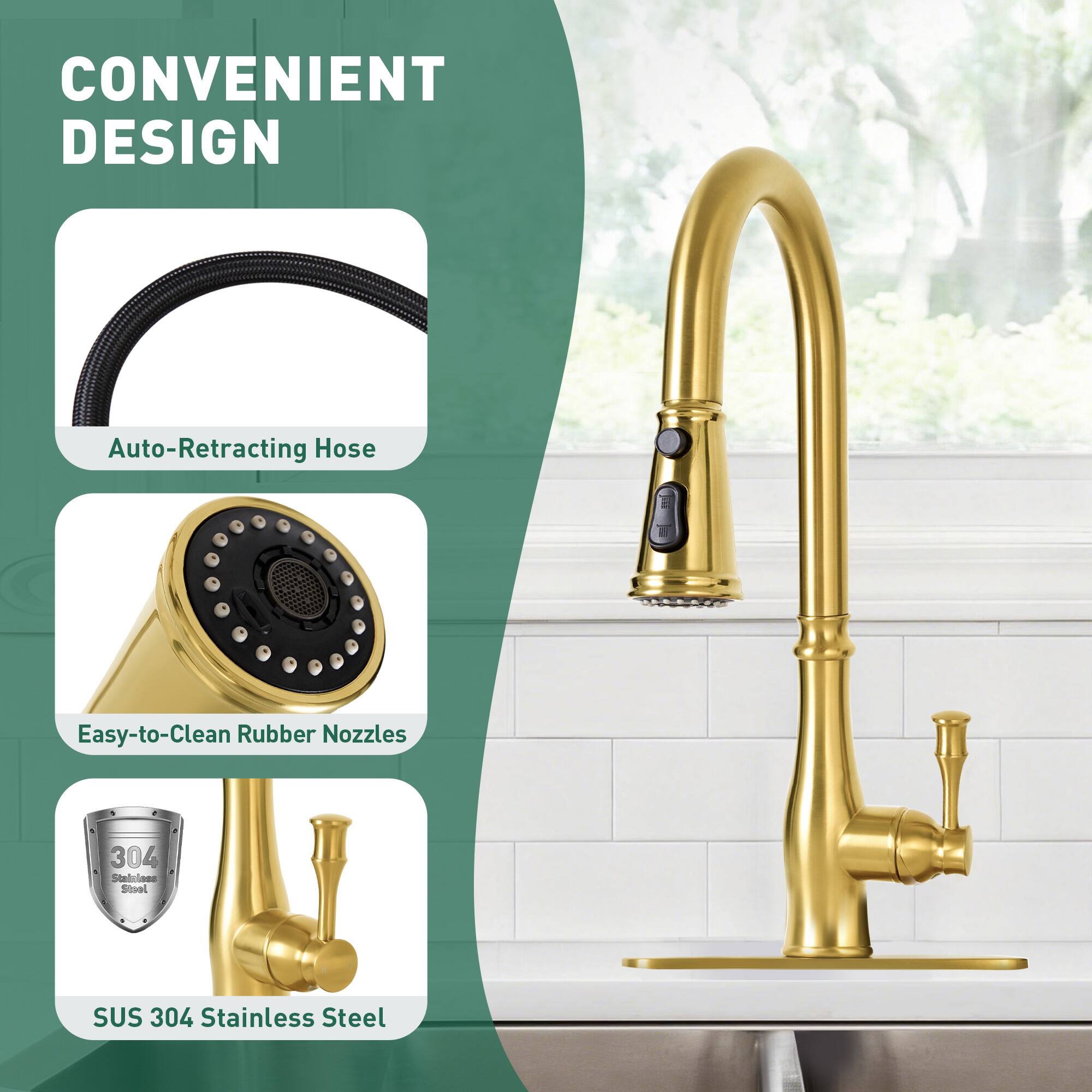 CONVENIENT DESIGN  
Auto-Retracting Hose  
Easy-to-Clean Rubber Nozzles  
SUS 304 Stainless Steel