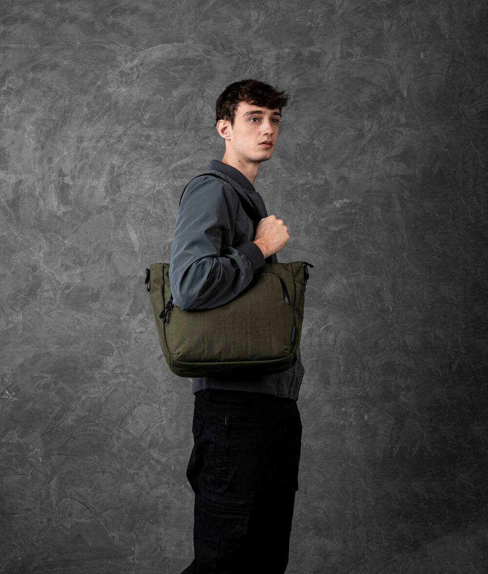 Angle. ALPAKA - Bravo Tote V2 Laptop Tote for Work & Travel, Fits 14” MacBook Pro - Green Axoflux 400D.