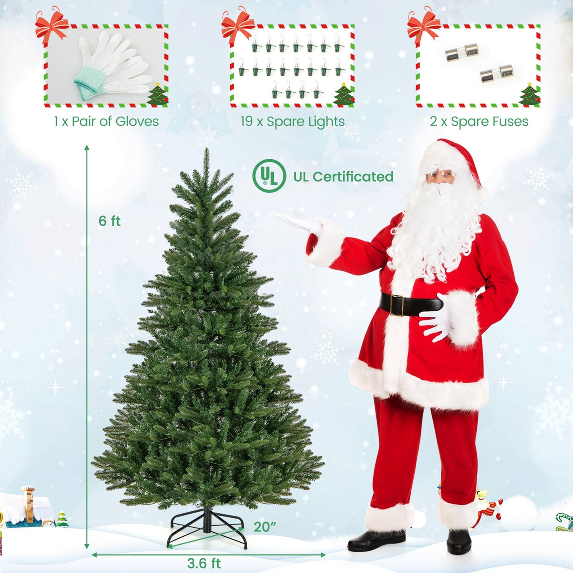 1 X Pair of Gloves 19 X Spare Lights 2 X Spare Fuses YL & UL Certificated 6 ft 20" F 3.6 ft