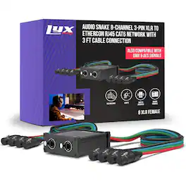Lyxpro - 8-Channel Female XLR Audio Snake 3ft Cable XLR to RJ45 Ethercon Stage Sound Studio Lighting - Black