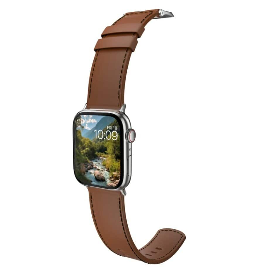 MobyFox - Leather Band for Apple Watch – Genuine Leather, Stainless Steel Buckle, Fits All Series & SE - Brown