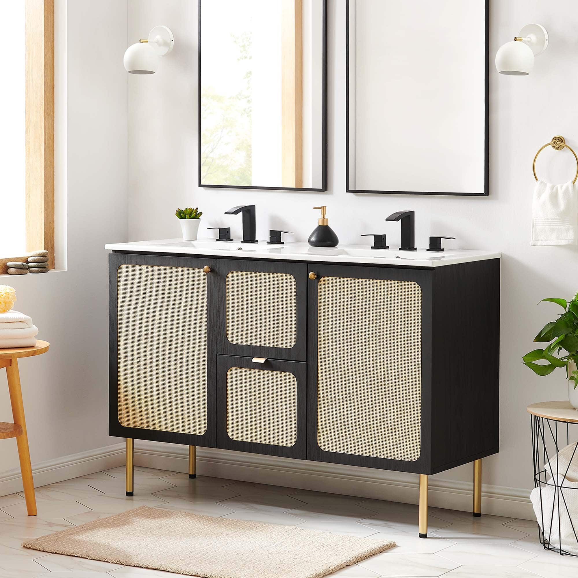 Chaucer 48" Bathroom Vanity with White Basin Included by Modway - Black White