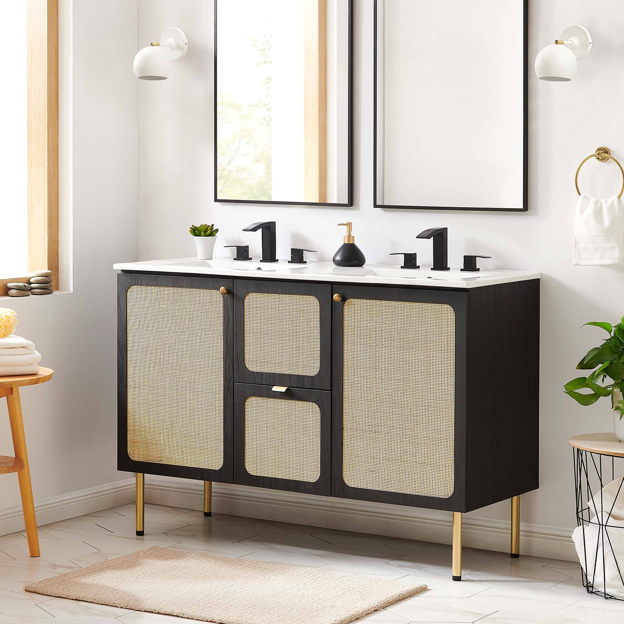 Front. Modway - Chaucer 48" Bathroom Vanity with White Basin Included by Modway - Black White.
