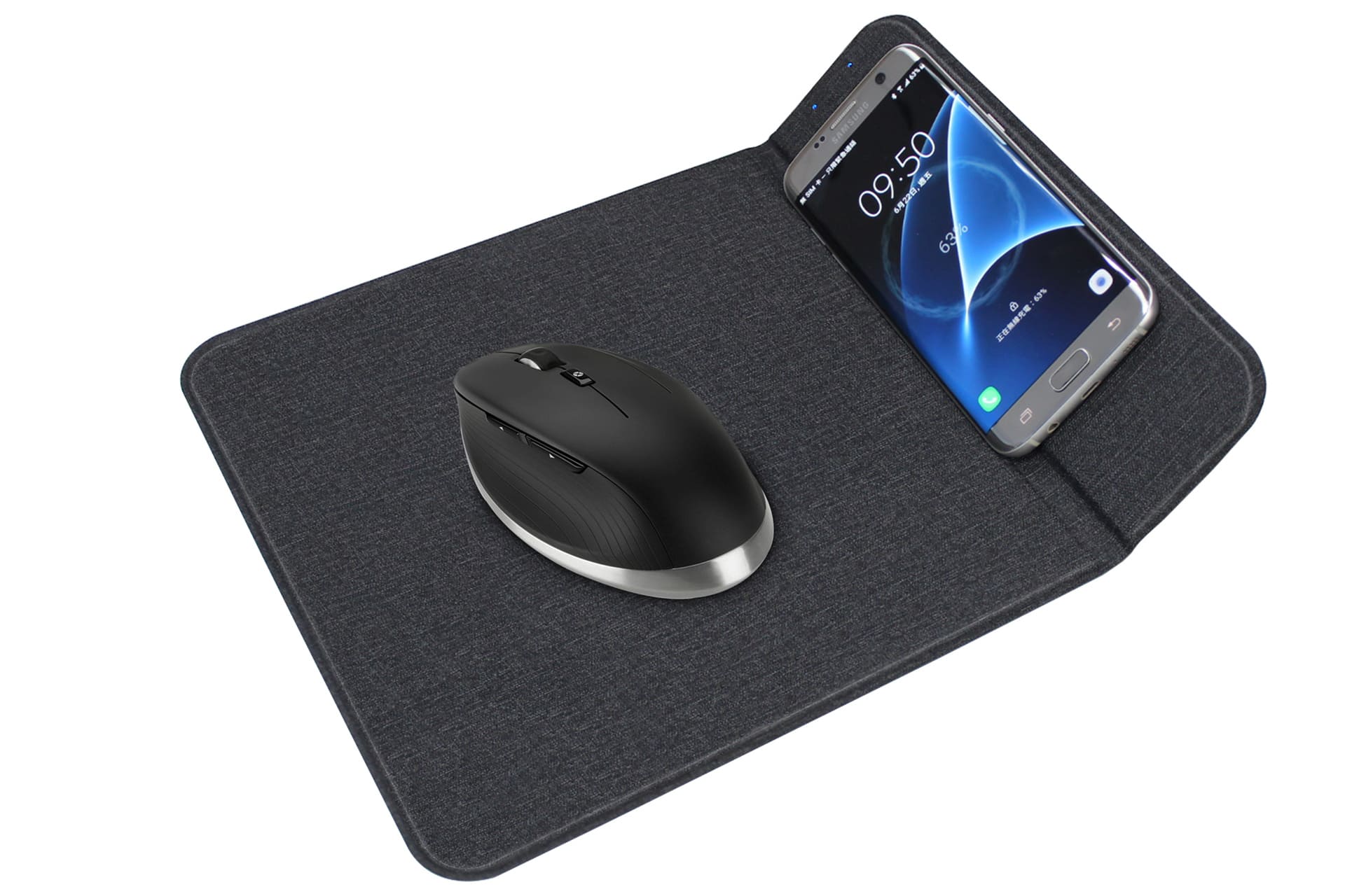 Cluzine - Wireless Charging Mouse Pad Multifunctional Foldable Stand 15W Fast Charging Office Mouse Pad - Black