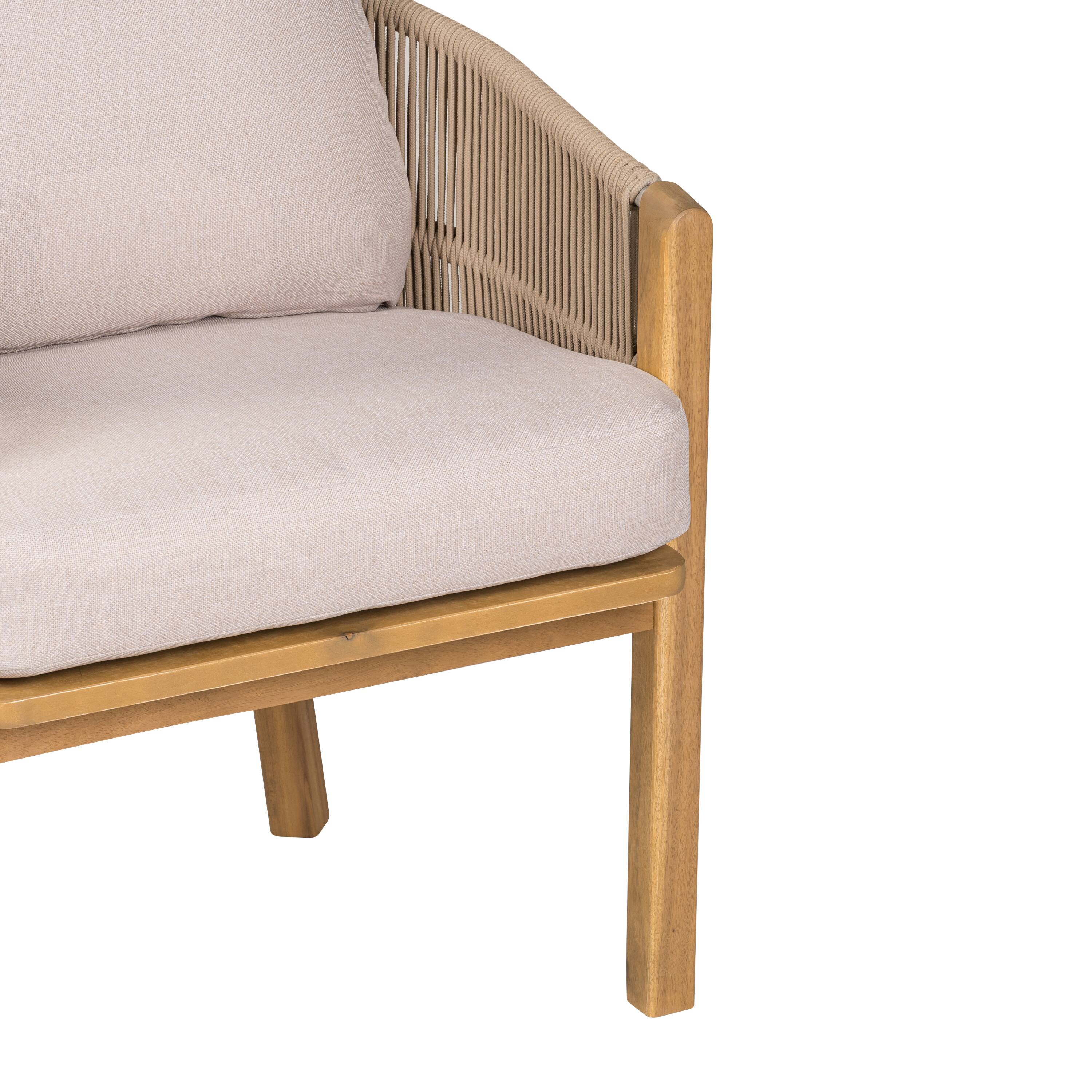 Alt View 6. Mondawe - Set of 2 Outdoor Dining Arm Chair - Teak+ Beige.