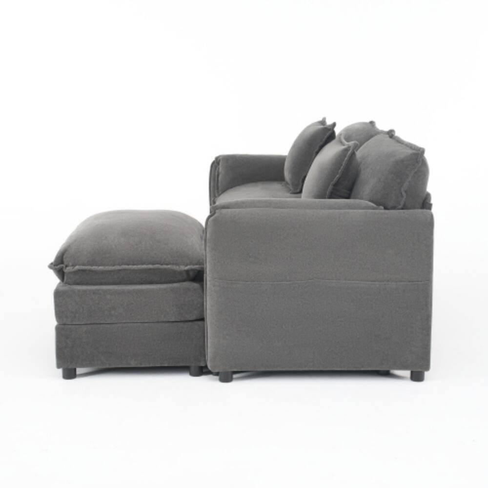 Alt View 5. LUCKY ONE - Deep Seat Modular L-Shape Sectional Cloud Sofa w/ Ottoman Chenille Loveseat DIY - Grey.