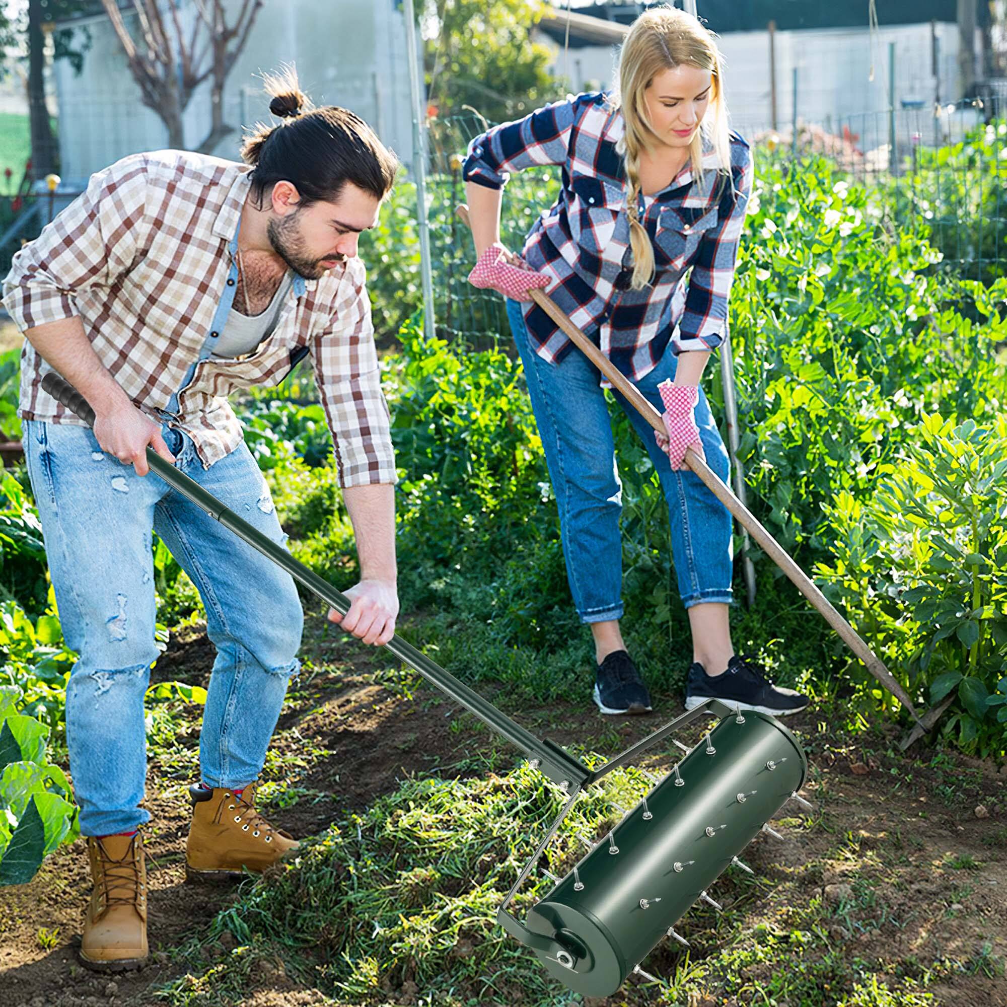 Alt View 3. Costway - Costway 21" Manual Lawn Aerator Heavy Duty Rolling Push Grass Aeration Tool with Handle Filled with Sand or Stone - Green.