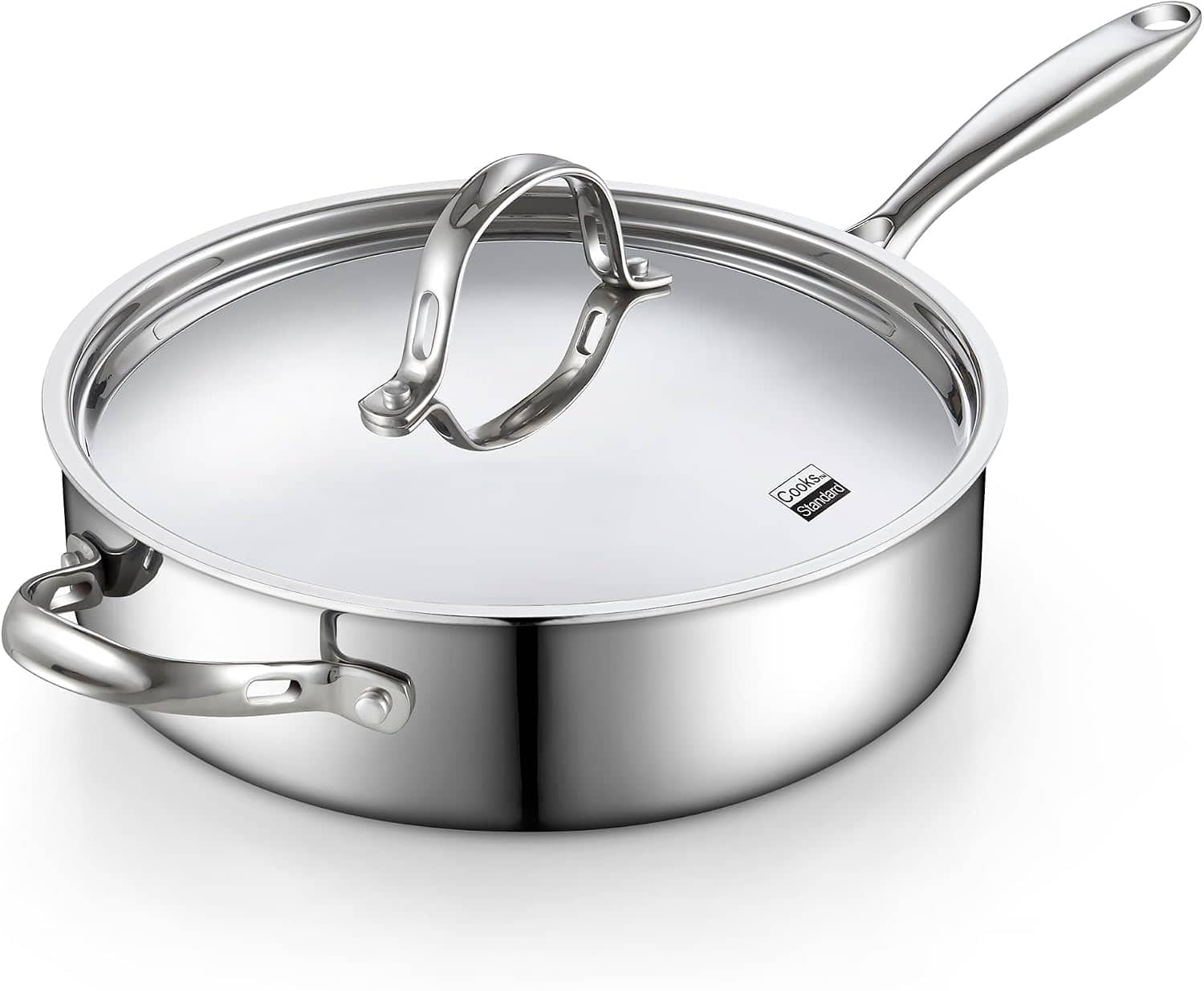 Cooks Standard - Multi-Ply Clad 4 Qt S/S Sauté Pan, 10.5'' Deep Frying Pan Skillet with Lid, Stay-Cool Handle, Dishwasher & Oven Safe - Stainless Steel price history on PriceWatchPro
